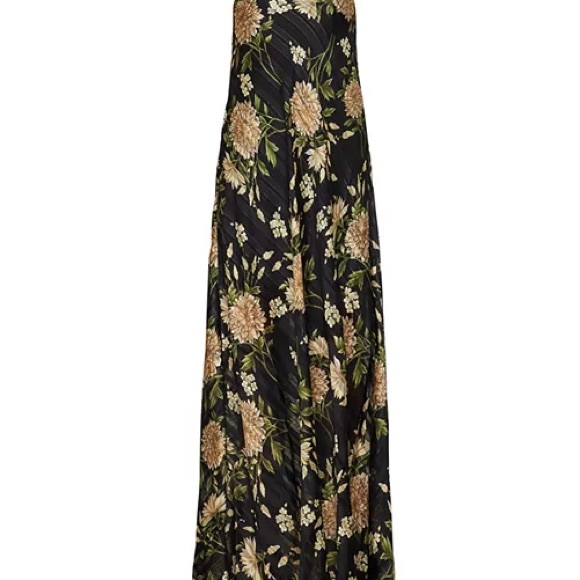 Bcbg strapless maxi gown. Black with green and gold large print. Size S fits S-M - Picture 6 of 7